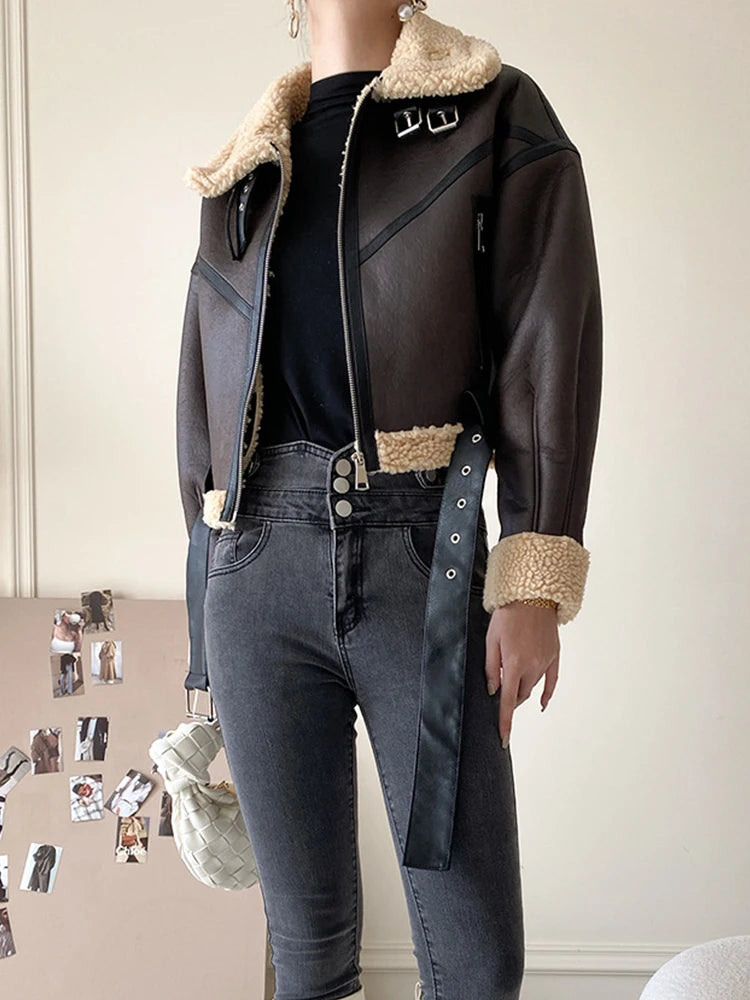 Veste femme en simili cuir avec doublure en laine