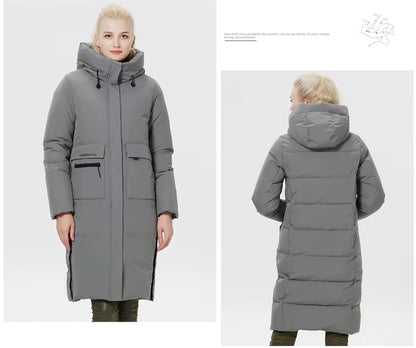Doudoune Longue Femme Hiver ICEbear  – Chaude, Épaisse, avec Grandes Poches et Capuche