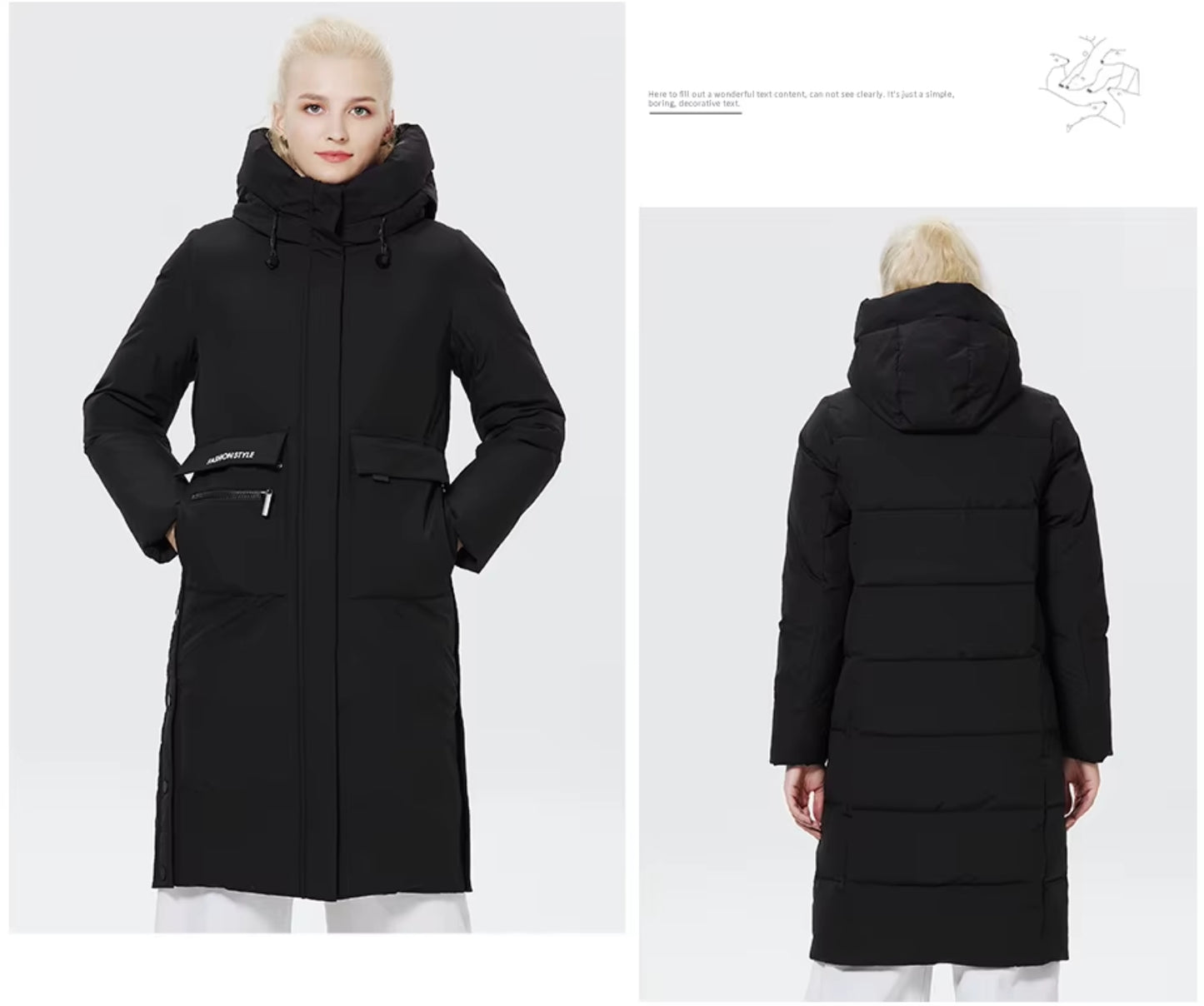 Doudoune Longue Femme Hiver ICEbear  – Chaude, Épaisse, avec Grandes Poches et Capuche