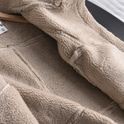 Veste d’hiver courte pour femme, épaisse et chaude, en suédine avec doublure en laine d’agneau