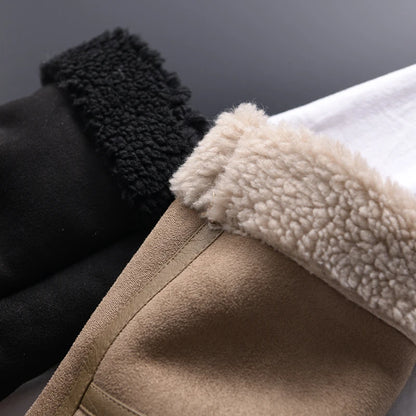 Veste d’hiver courte pour femme, épaisse et chaude, en suédine avec doublure en laine d’agneau