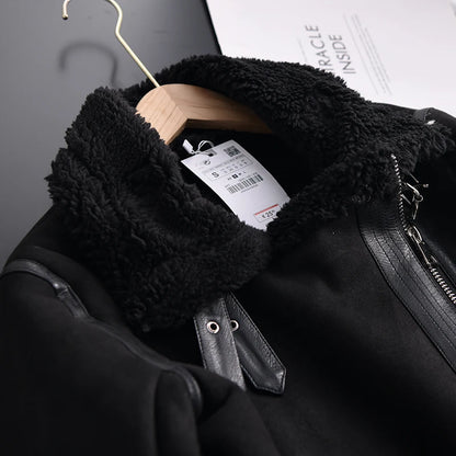 Veste d’hiver courte pour femme, épaisse et chaude, en suédine avec doublure en laine d’agneau