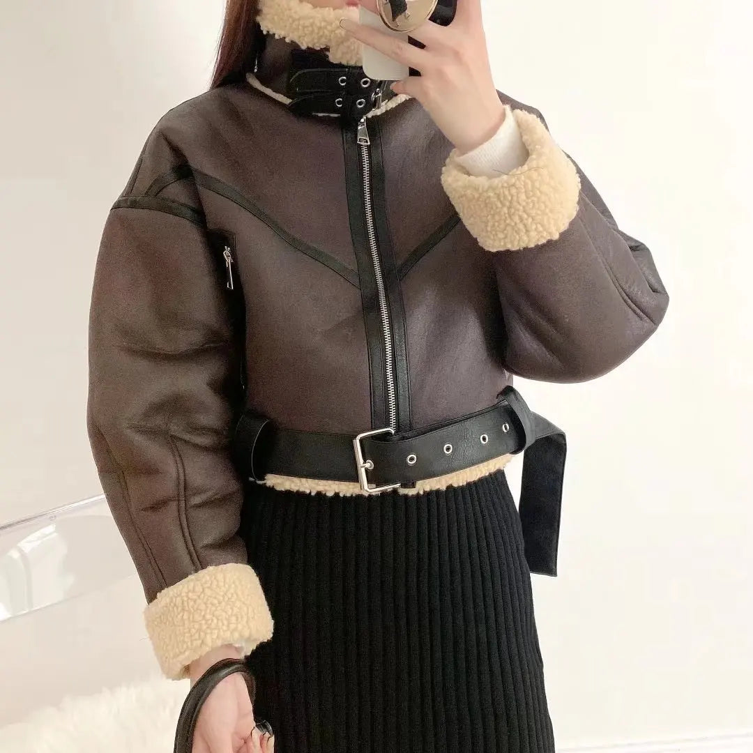 veste similicuir avec ceinture femme