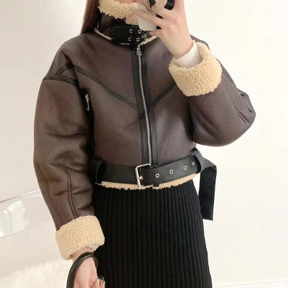 veste similicuir avec ceinture femme