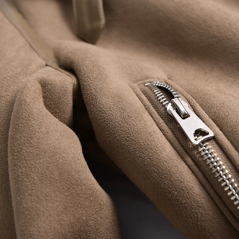 Veste d’hiver courte pour femme, épaisse et chaude, en suédine avec doublure en laine d’agneau