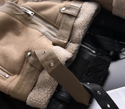 Veste d’hiver courte pour femme, épaisse et chaude, en suédine avec doublure en laine d’agneau
