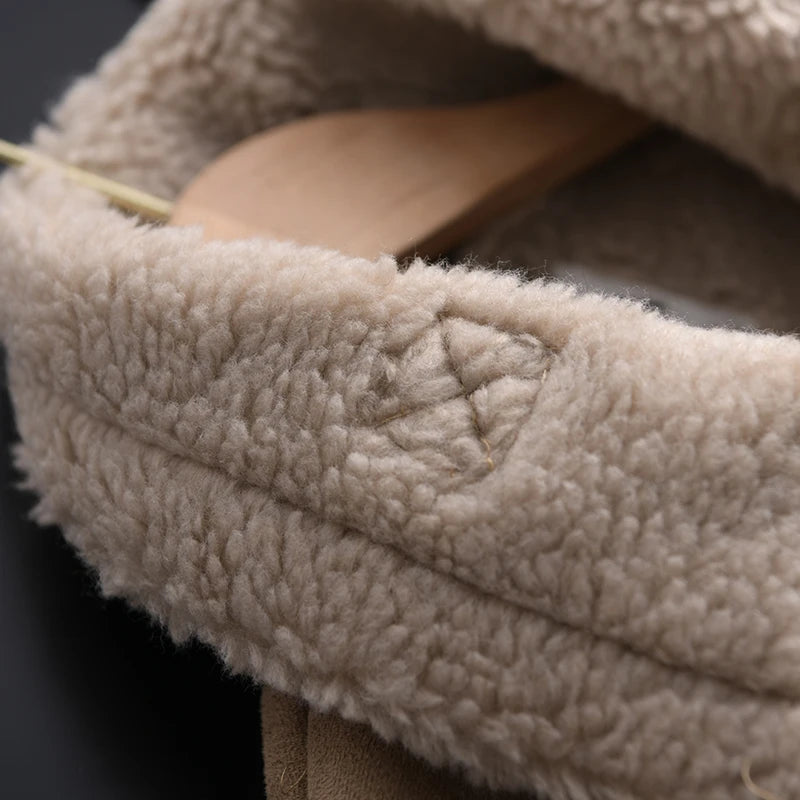 Veste d’hiver courte pour femme, épaisse et chaude, en suédine avec doublure en laine d’agneau