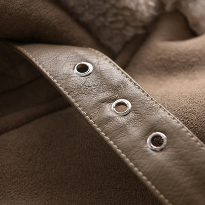 Veste d’hiver courte pour femme, épaisse et chaude, en suédine avec doublure en laine d’agneau