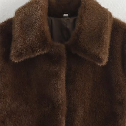 PB&ZA2024 Winter New Women's Clothing Style Versatile Collar Long Sleeve Artificial Fur Effect Short Coat