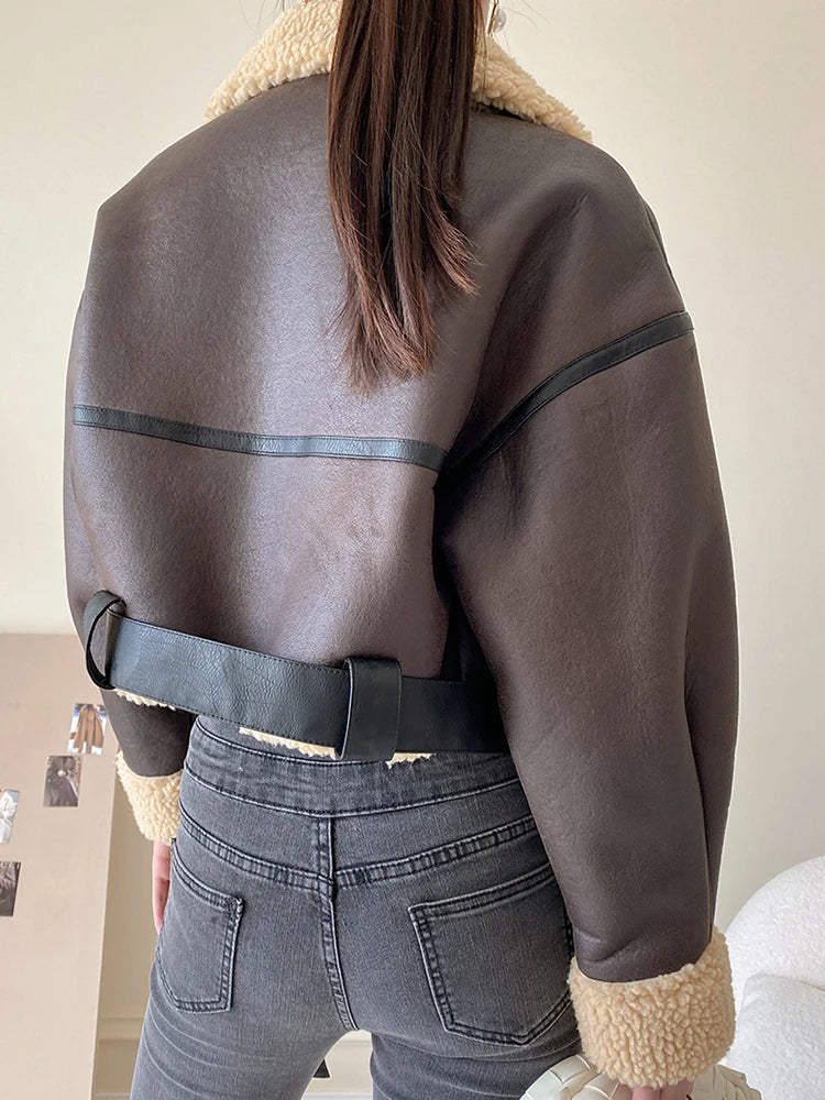 Veste femme en simili cuir avec doublure en laine