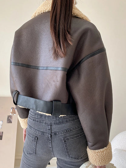 Veste femme en simili cuir avec doublure en laine