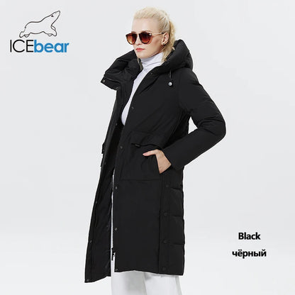 Doudoune Longue Femme Hiver ICEbear  – Chaude, Épaisse, avec Grandes Poches et Capuche