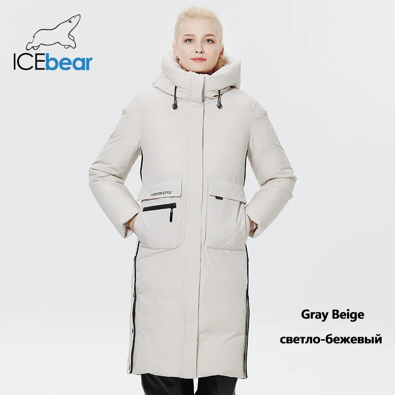 Doudoune Longue Femme Hiver ICEbear  – Chaude, Épaisse, avec Grandes Poches et Capuche
