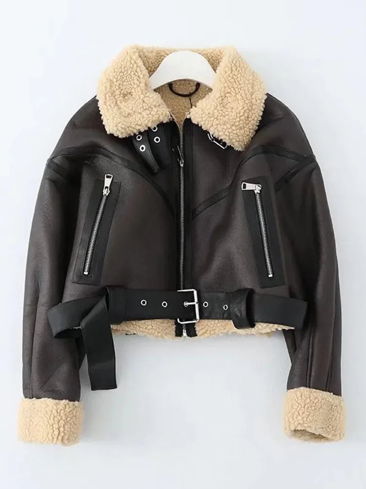 veste similicuir avec ceinture femme