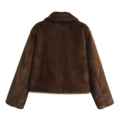 PB&ZA2024 Winter New Women's Clothing Style Versatile Collar Long Sleeve Artificial Fur Effect Short Coat