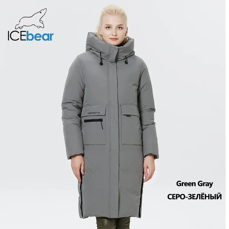 Doudoune Longue Femme Hiver ICEbear  – Chaude, Épaisse, avec Grandes Poches et Capuche