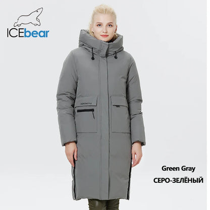 Doudoune Longue Femme Hiver ICEbear  – Chaude, Épaisse, avec Grandes Poches et Capuche