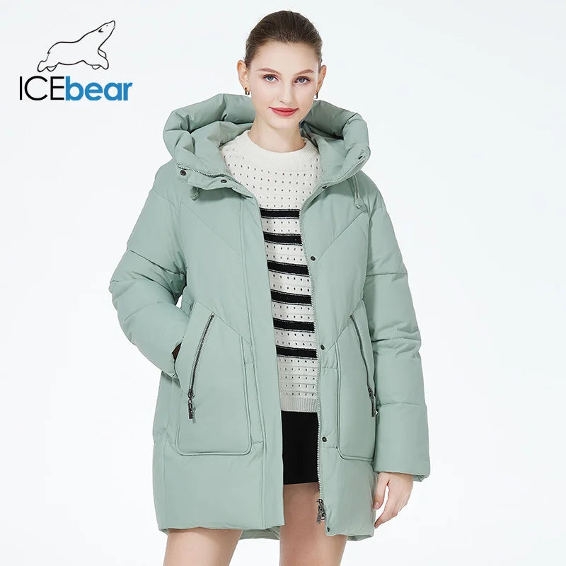 ICEbear Doudoune Femme  – Manteau Hiver Mi-long à Capuche
