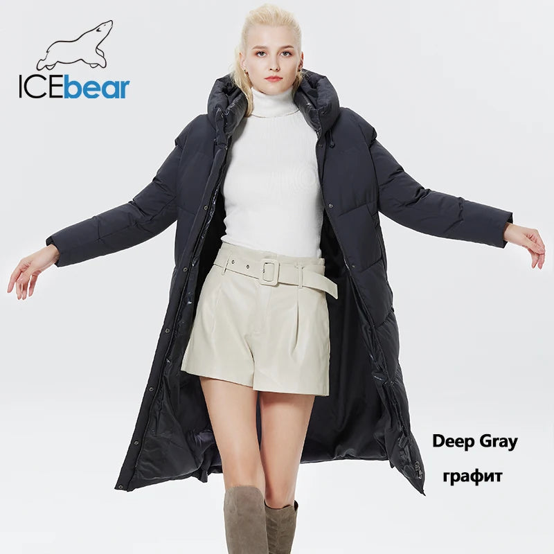 Ice Bear Doudoune Longue Femme Hiver – Manteau Chaud avec Capuche