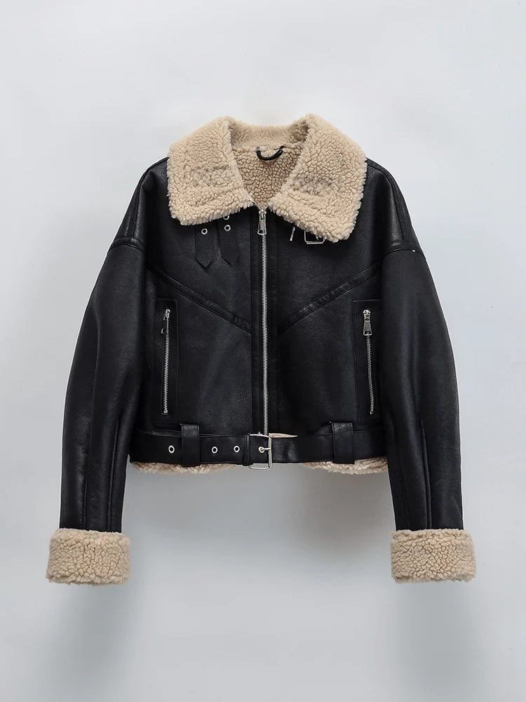 veste similicuir avec ceinture femme
