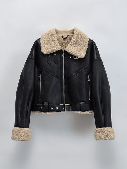 veste similicuir avec ceinture femme