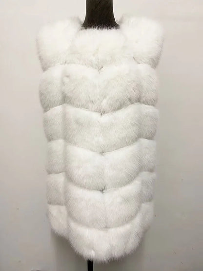 ZADORIN 4XL Female Fur Waistcoat Winter Warm Faux Fox Fur Vest Women High-Grade Cappa Fashion O-Neck Long Fur Coat Cardigan
