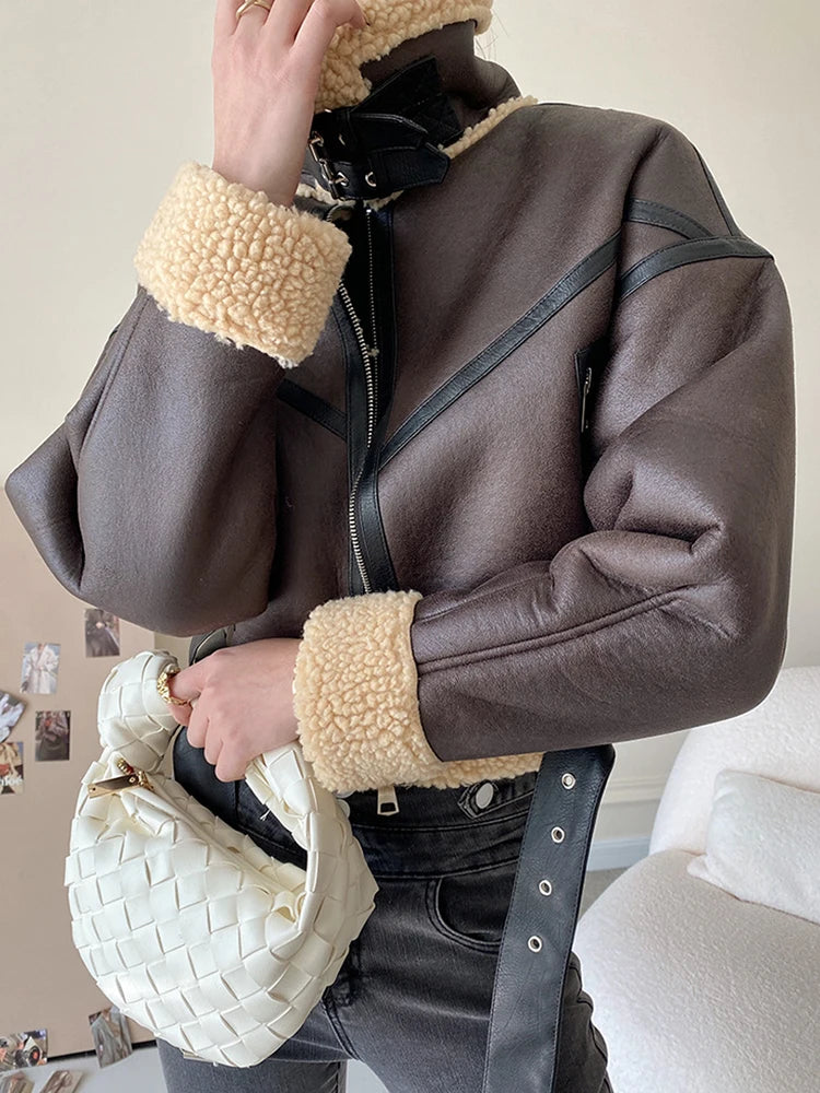 Veste femme en simili cuir avec doublure en laine