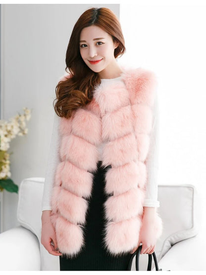 ZADORIN 4XL Female Fur Waistcoat Winter Warm Faux Fox Fur Vest Women High-Grade Cappa Fashion O-Neck Long Fur Coat Cardigan