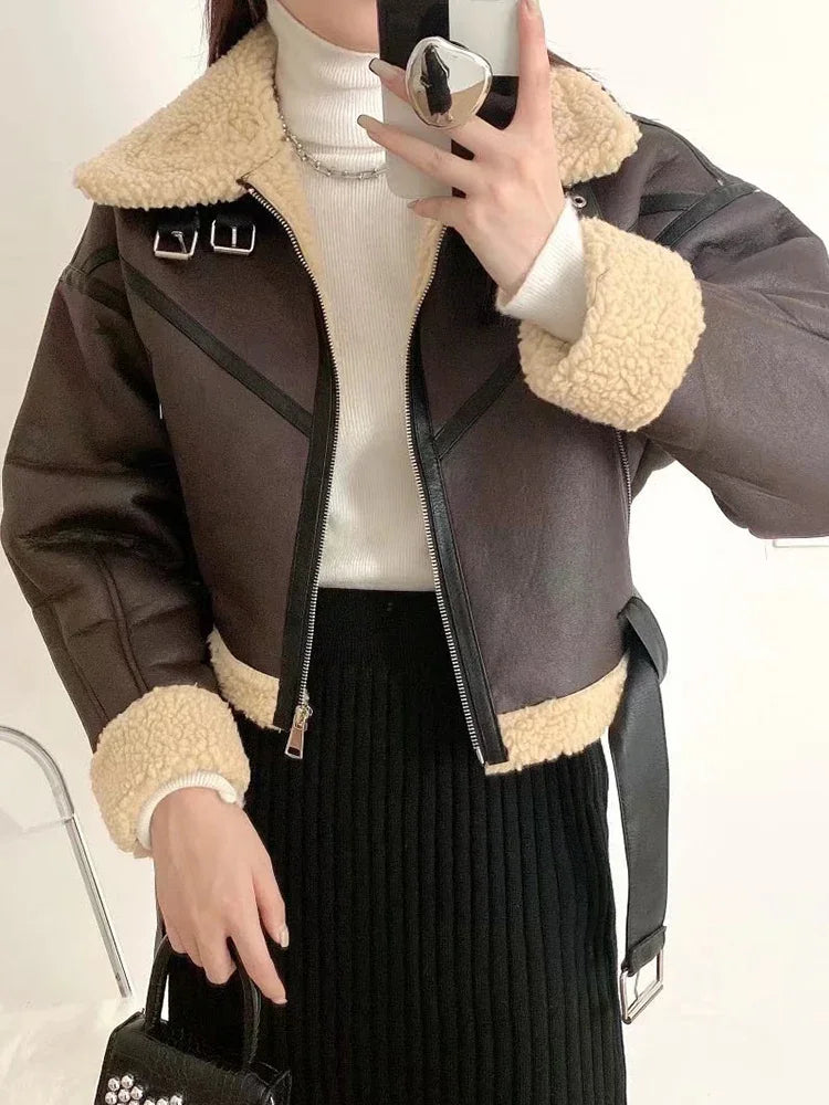 veste similicuir avec ceinture femme