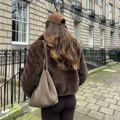 PB&ZA2024 Winter New Women's Clothing Style Versatile Collar Long Sleeve Artificial Fur Effect Short Coat