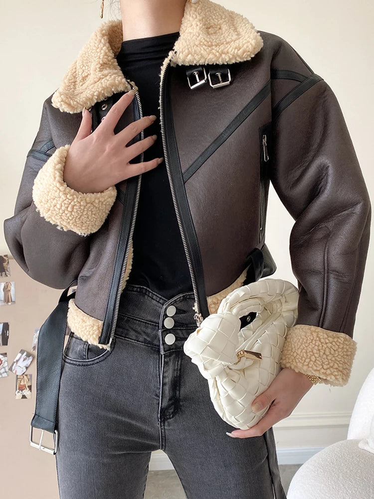 Veste femme en simili cuir avec doublure en laine