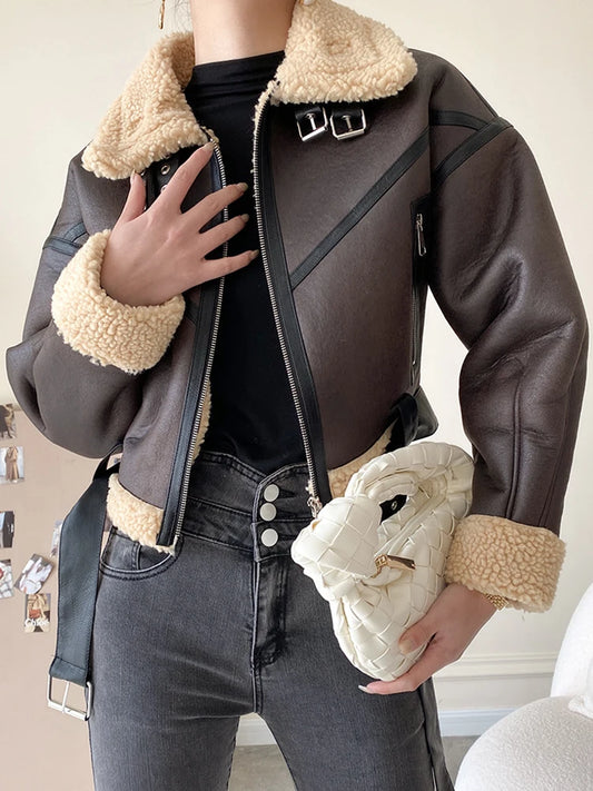 Veste femme en simili cuir avec doublure en laine