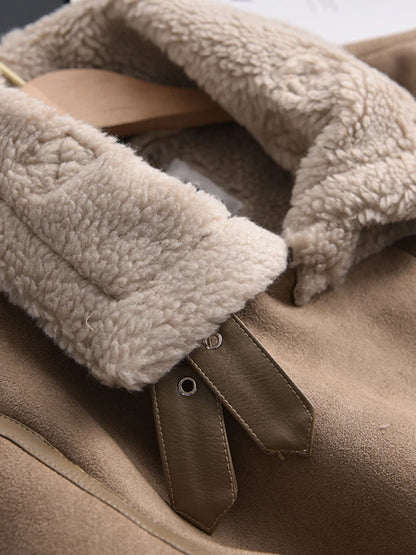 Veste d’hiver courte pour femme, épaisse et chaude, en suédine avec doublure en laine d’agneau