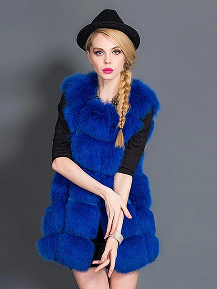 ZADORIN 4XL Female Fur Waistcoat Winter Warm Faux Fox Fur Vest Women High-Grade Cappa Fashion O-Neck Long Fur Coat Cardigan