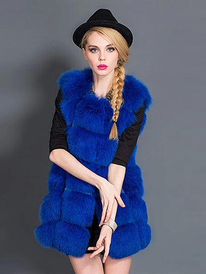 ZADORIN 4XL Female Fur Waistcoat Winter Warm Faux Fox Fur Vest Women High-Grade Cappa Fashion O-Neck Long Fur Coat Cardigan