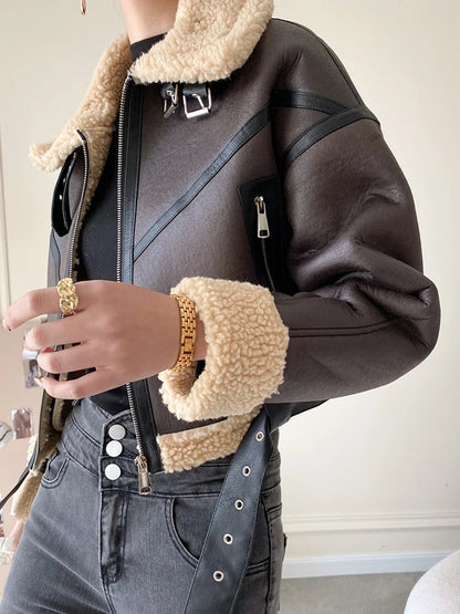 Veste femme en simili cuir avec doublure en laine