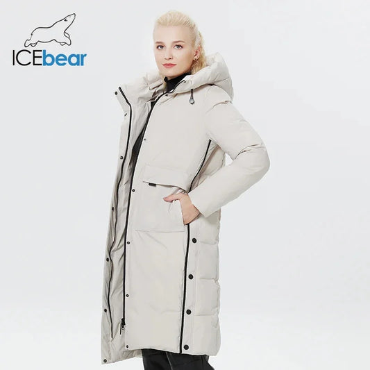 Doudoune Longue Femme Hiver ICEbear  – Chaude, Épaisse, avec Grandes Poches et Capuche