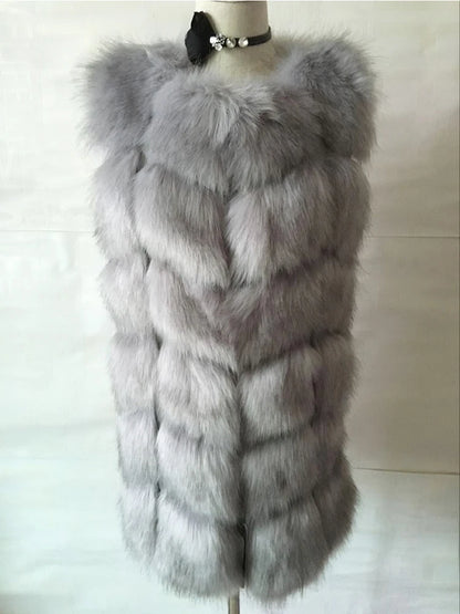 ZADORIN 4XL Female Fur Waistcoat Winter Warm Faux Fox Fur Vest Women High-Grade Cappa Fashion O-Neck Long Fur Coat Cardigan
