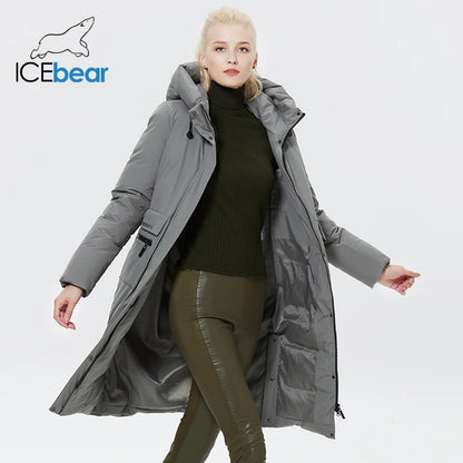 Doudoune Longue Femme Hiver ICEbear  – Chaude, Épaisse, avec Grandes Poches et Capuche