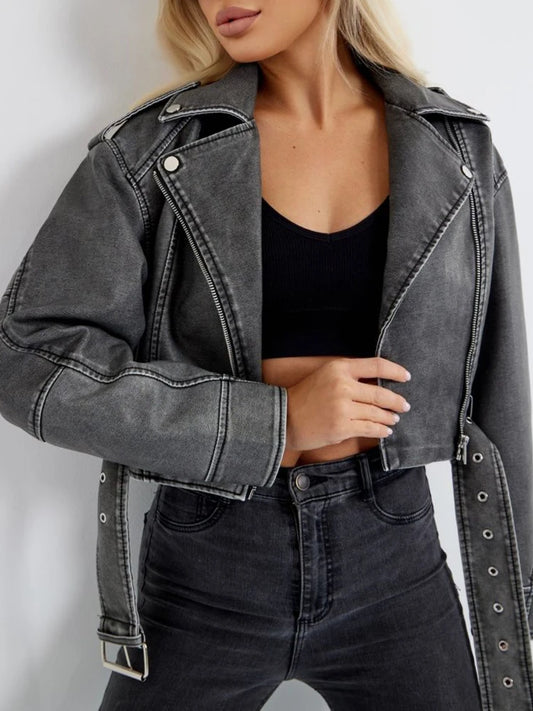 Veste courte vintage femme en similicuir