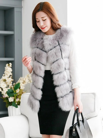 ZADORIN 4XL Female Fur Waistcoat Winter Warm Faux Fox Fur Vest Women High-Grade Cappa Fashion O-Neck Long Fur Coat Cardigan