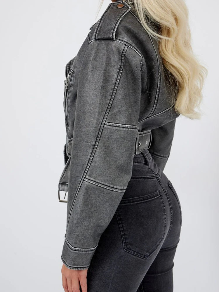 Veste courte vintage femme en similicuir