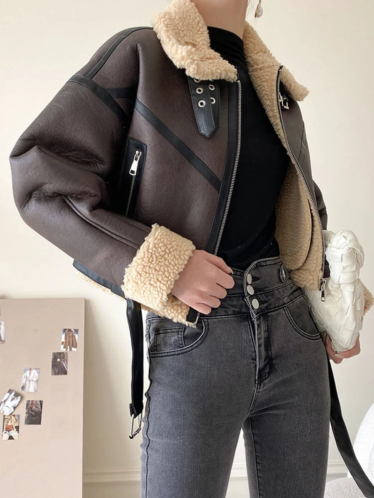 Veste femme en simili cuir avec doublure en laine