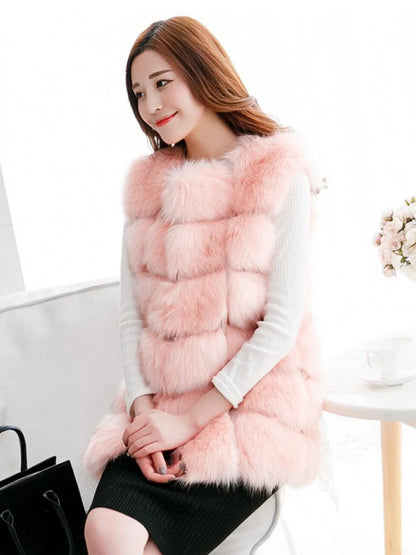 ZADORIN 4XL Female Fur Waistcoat Winter Warm Faux Fox Fur Vest Women High-Grade Cappa Fashion O-Neck Long Fur Coat Cardigan