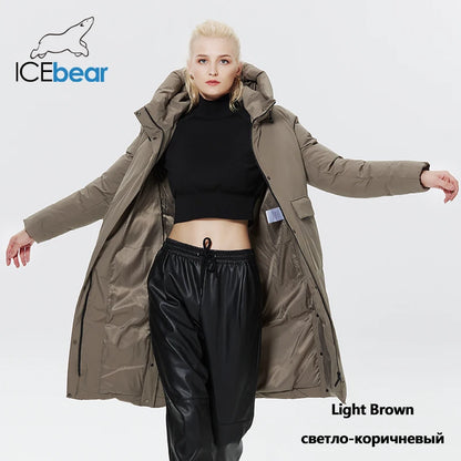Doudoune Longue Femme Hiver ICEbear  – Chaude, Épaisse, avec Grandes Poches et Capuche