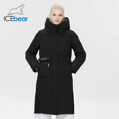 Doudoune Longue Femme Hiver ICEbear  – Chaude, Épaisse, avec Grandes Poches et Capuche