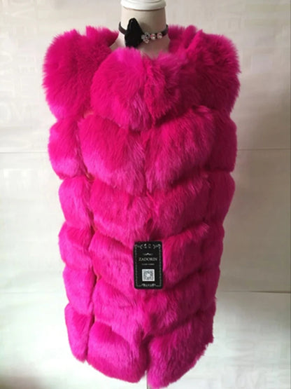 ZADORIN 4XL Female Fur Waistcoat Winter Warm Faux Fox Fur Vest Women High-Grade Cappa Fashion O-Neck Long Fur Coat Cardigan