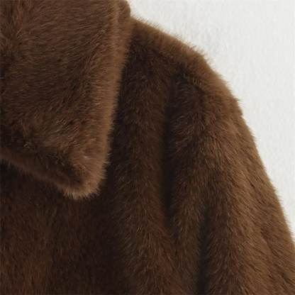 PB&ZA2024 Winter New Women's Clothing Style Versatile Collar Long Sleeve Artificial Fur Effect Short Coat