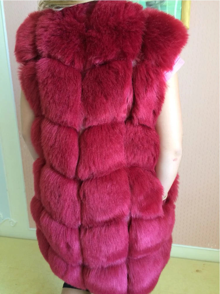 ZADORIN 4XL Female Fur Waistcoat Winter Warm Faux Fox Fur Vest Women High-Grade Cappa Fashion O-Neck Long Fur Coat Cardigan