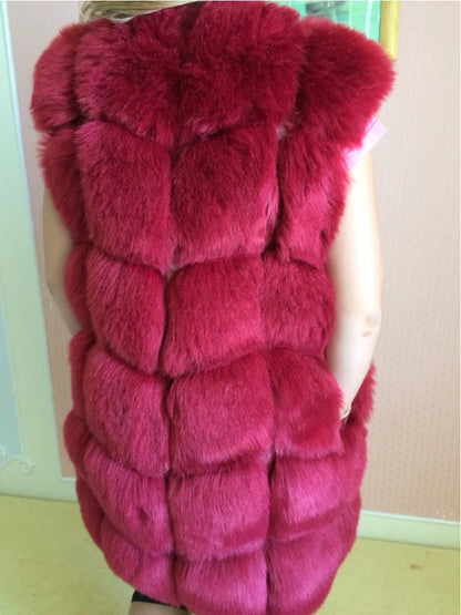 ZADORIN 4XL Female Fur Waistcoat Winter Warm Faux Fox Fur Vest Women High-Grade Cappa Fashion O-Neck Long Fur Coat Cardigan